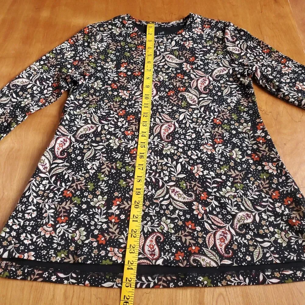J Jill 100% Pima Cotton Long Sleeve Tee Size S Floral Paisley High Low Crew Neck - Picture 6 of 9